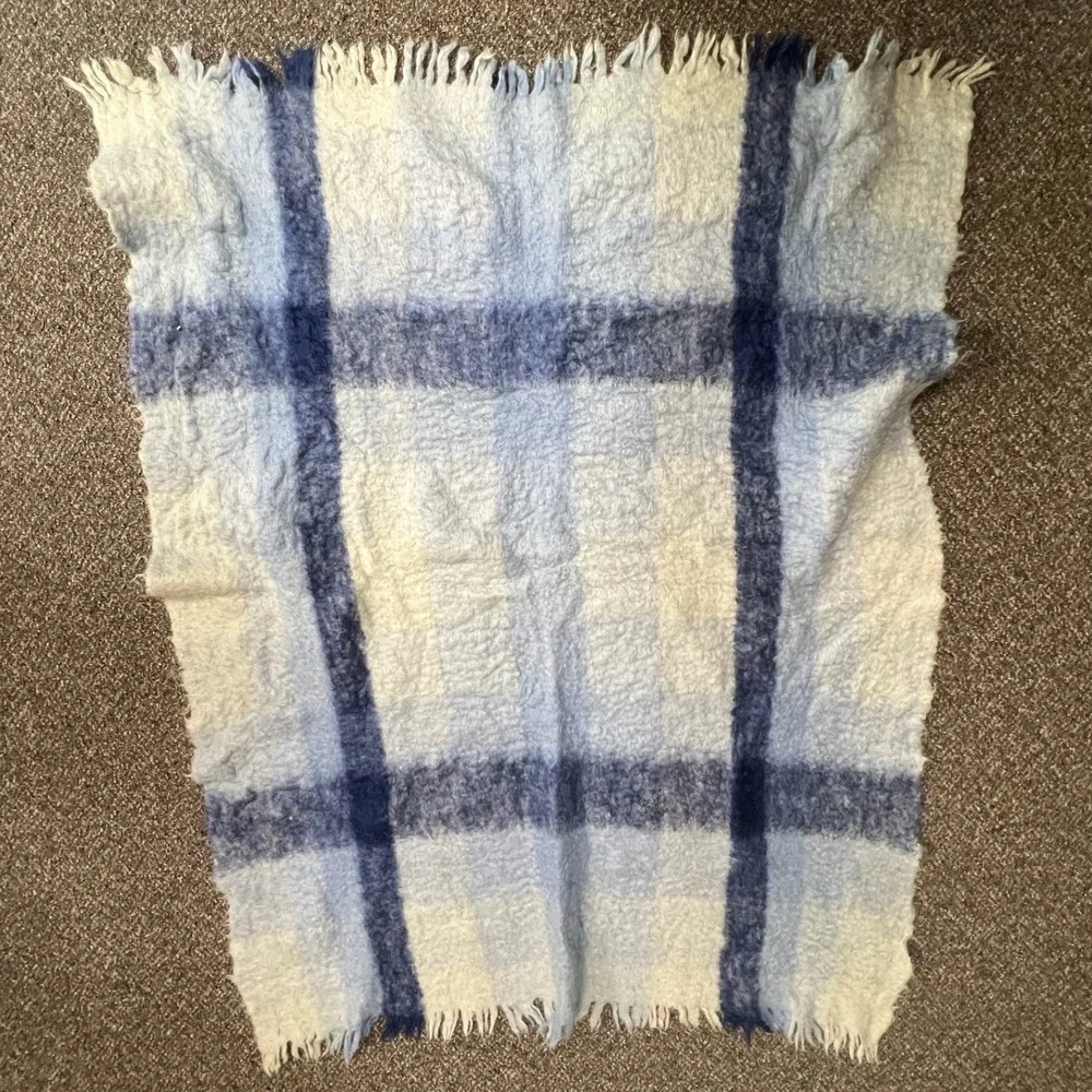 Vintage 1960s‎ Craig-Na-Creidhe Blanket Blue Plaid Mohair Wool Scotland AA12